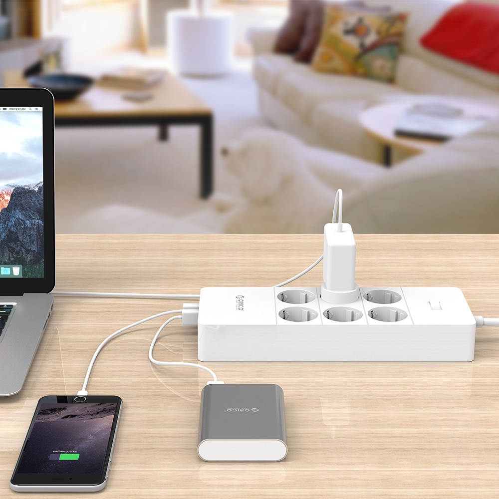Orico Power Strip - 6 AC Outlets + 5 USB Ports - 4000W Surge Protector - 1.5m Cable - EU/US/UK Plug