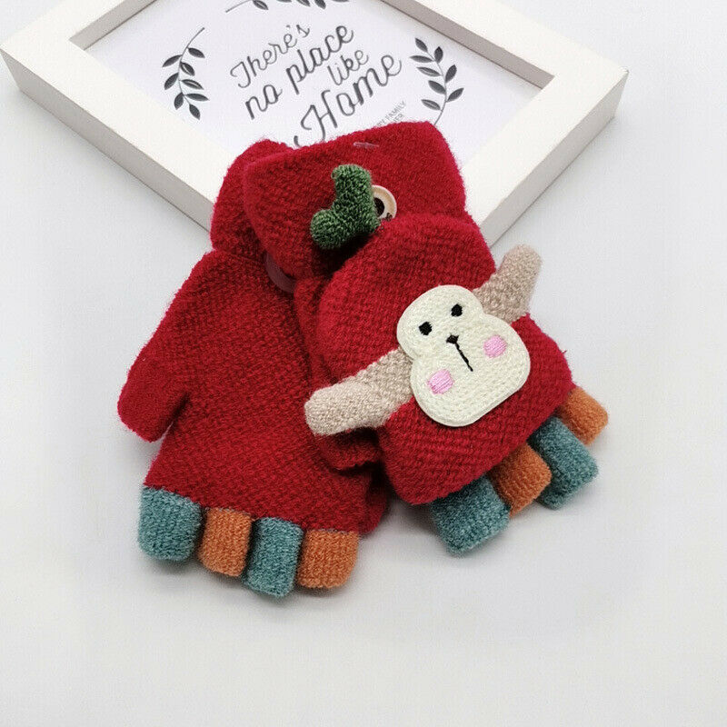 1-3T Kids Supper Cute Lovely Cartoon Monkey Mittens Winter Warm Fitness Children Kids Baby Infant Cotton Gloves Knitting Mittens: Red