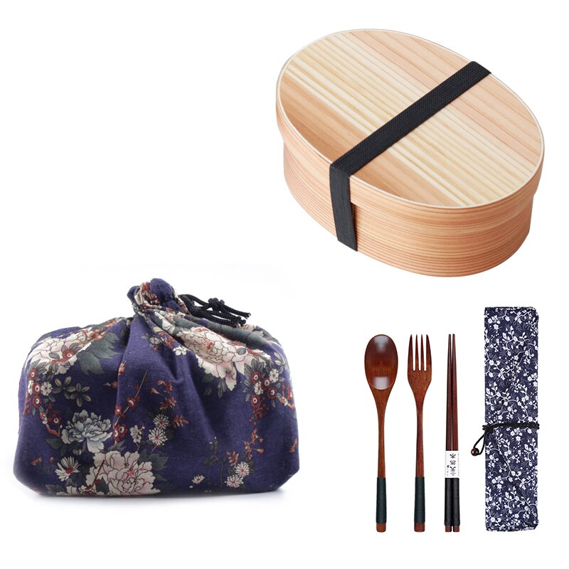Unibird houten lunchbox, draagbare japanse stijl bentobox, studentencompartiment, voedselcontainer voor cmaping, picknickserviesset: B1