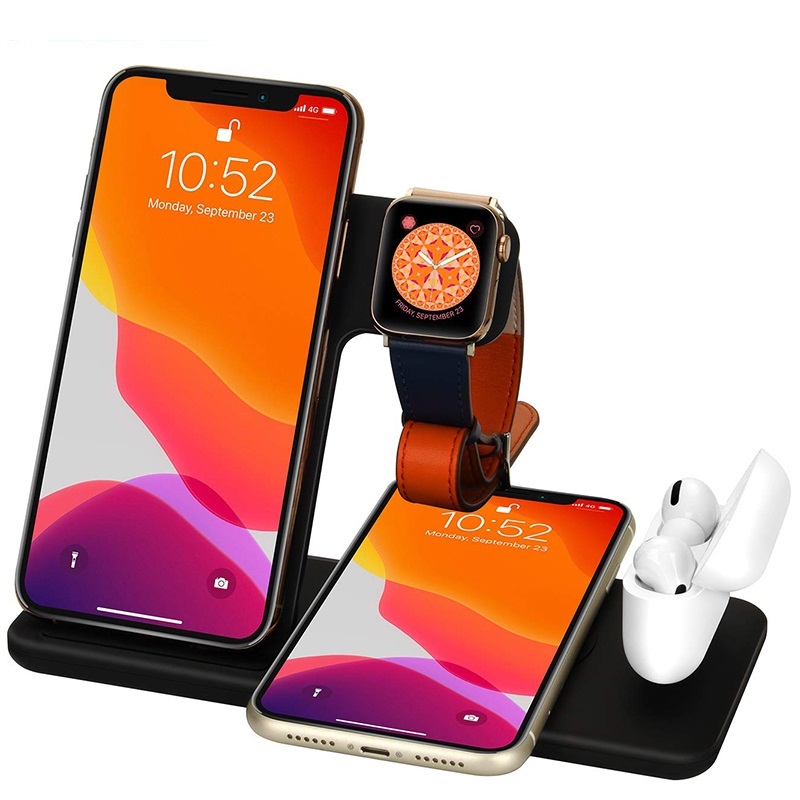 Fdgao 15w 4 in 1 qi trådlöst laddningsställ för iphone 12 11 xs xr  x 8 airpods pro laddningsdockningsstation för apple watch 6 5 4 3 2: Svart