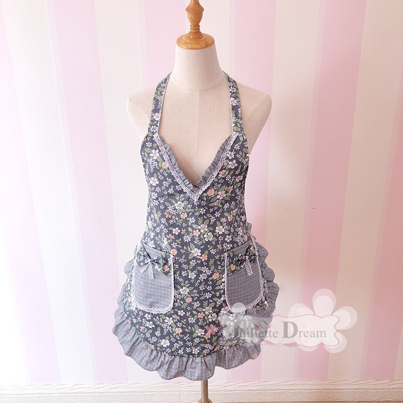 Korean style ruffle lace aprons for women baking mats apron kitchen helper cooking gloves princess pocket not waterproof: 009