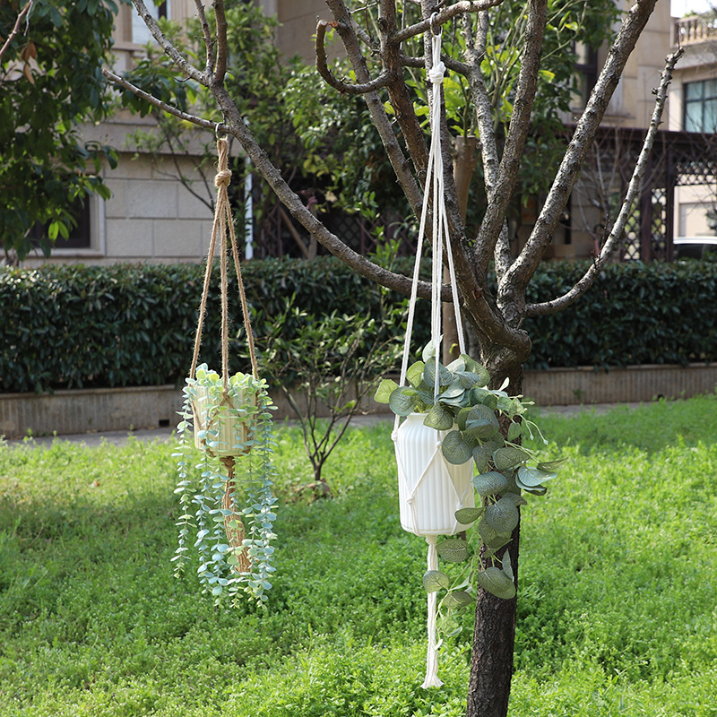 Panier suspendu en corde de coton et de chanvre pour plantes, Pot de fleur en macramé fait à la main, cintre pour plantes, fournitures de décoration intérieure et extérieure pour jardin de maison