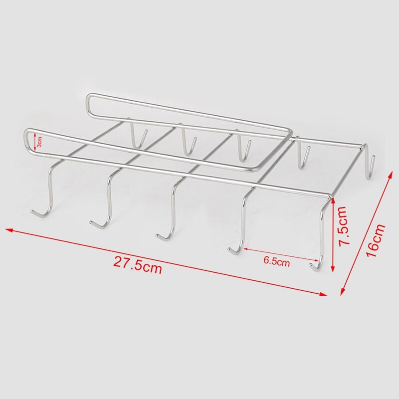 Soporte para tazas, colgador de tazas debajo del estante, armario de café, cocina, estante de almacenamiento, armario de plata, 10 ganchos, acero inoxidable 304