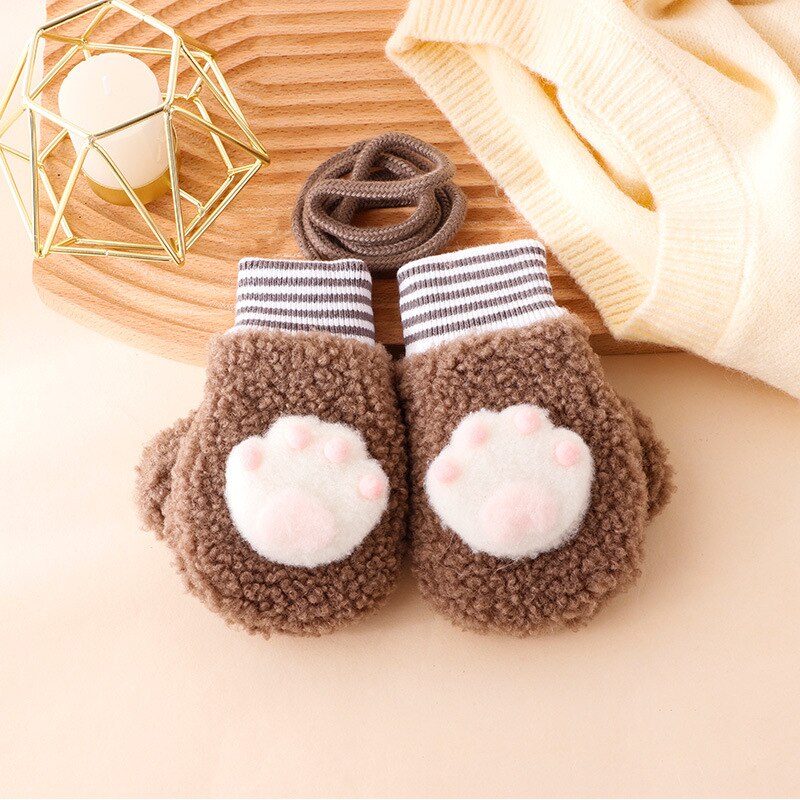 Warmom Karikatur Baby Fäustlinge Winter Warme freundlicher Baby Mädchen Handschuhe Acryl freundlicher Kleinkind Handschuh Handschoen Winter Handschuhe freundlicher 1-3Y: B Kaffee