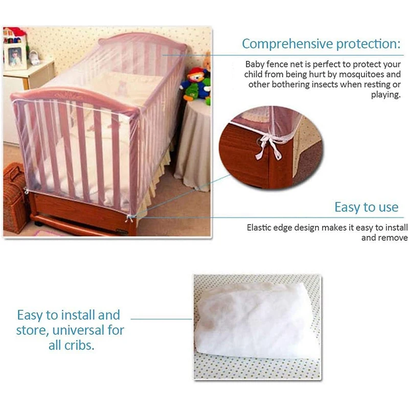 Crib Mosquito Net Summer Baby Bed Anti-mosquito White Mesh Cover Four Seasons Universal Foldable Breathable Crib Net 135*60*90CM