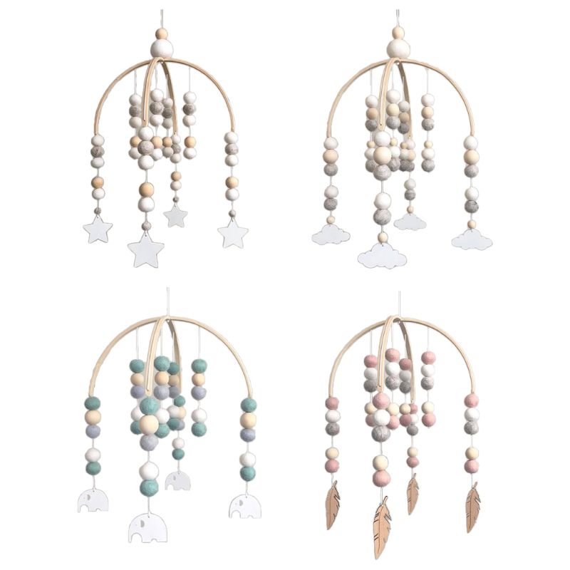 Baby Wool Balls Wooden Beads Mobile Rattles Bed Bell Wind Chimes Toy Decorations