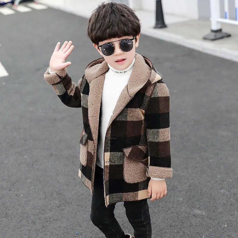 Lente & Herfst Jas Voor Jongen Wollen Koreaanse Versie Mode Jas Casual Hooded Rooster Mid-Lengte Kinderen kleding: Bruin / 3T