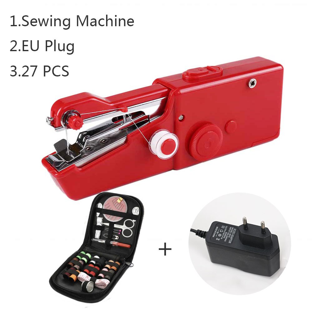 INNE Portable Mini Hand Sewing Machine Household Electric Quick Repair Clothes Straight Stitch Needlework Tool DIY Accessories: EU 27thread machine