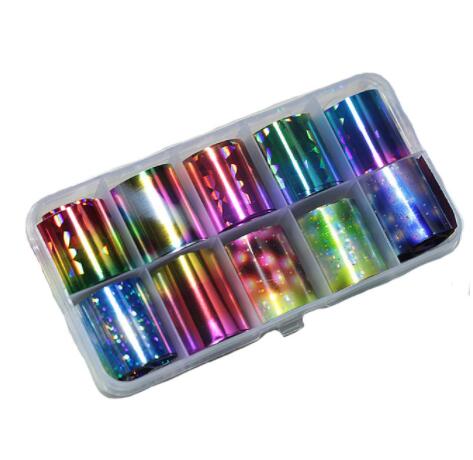 10 rollen/Kasten Transfer Folie Holographische 10 Entwürfe Schieberegler sternenklar Glas Papier Blitz Für Dekoration Nailart Tipps Manikübetreffend Aufkleber #: 11