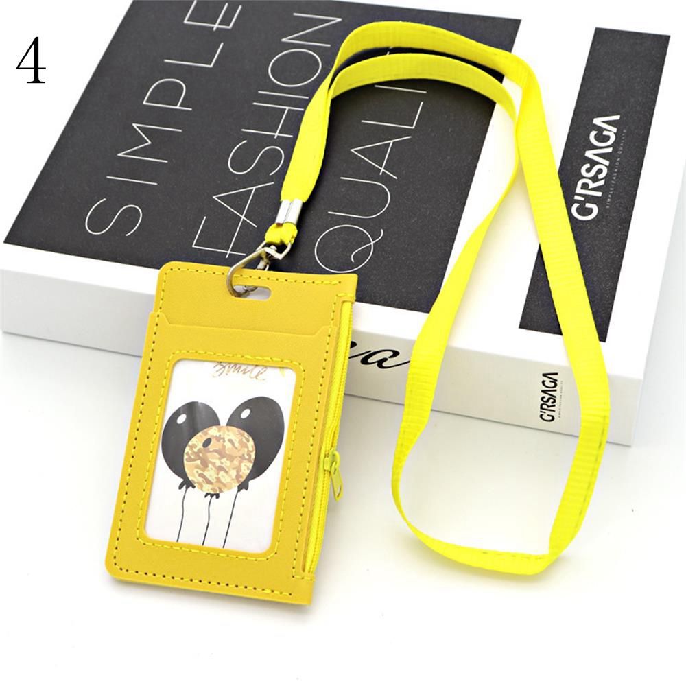 Faux Leather ID Badge Card Holder Zipper Card Cover Bag Coin Purse Business Card Case with Neck Lanyard: 4