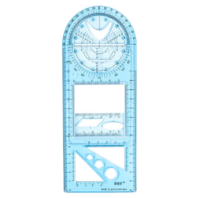 Multifunctional Drawing Ruler Geometric Angle Circle Maker Drawing Template Measuring Ruler School Office Architecture Supplies: Blue-Junior School