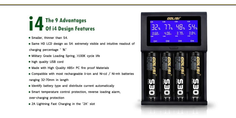 Golisi I4 ladegerät 2A schnelle Ladung Intelligente LCD Ladegerät schnell Ladung Für 18650 21700 26650 Li-Ion Ni-Mh Ni-CD AAA Batterie