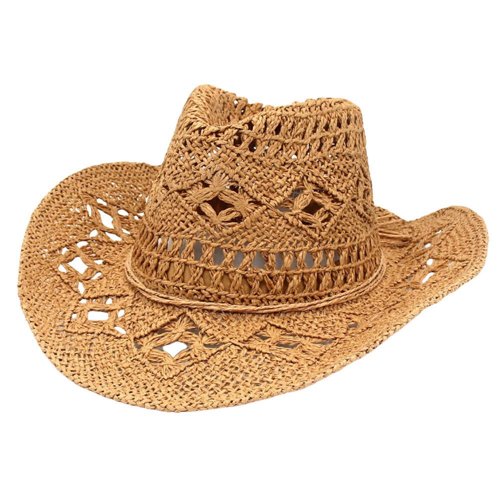 Strå Cowboyhatt - Formbar Bred Brems Solhatt for Festival, Fest, Strand: Grønn