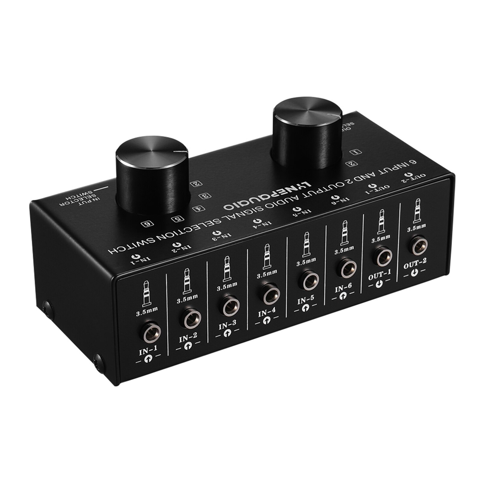 6-In-2-Out Audio Switcher Two-Way Audio Signal Selector Box Splitter Distributor with RCA Inputs &amp; Outputs