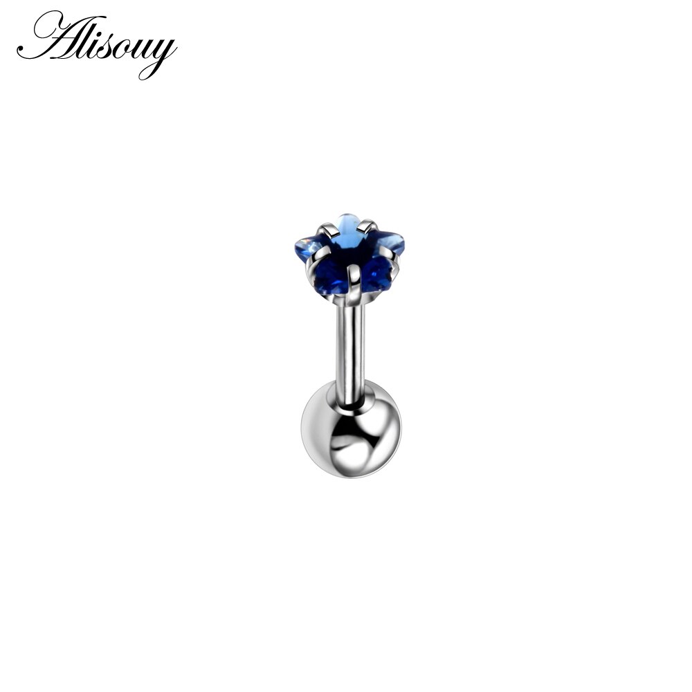 Alisouy 2pcs Star Prong set Zircon Ear Cartilage Piercing Tragus Helix Studs Piercing 1.2x6x4/4mm Stainless Steel girl Earrings: Deep Blue