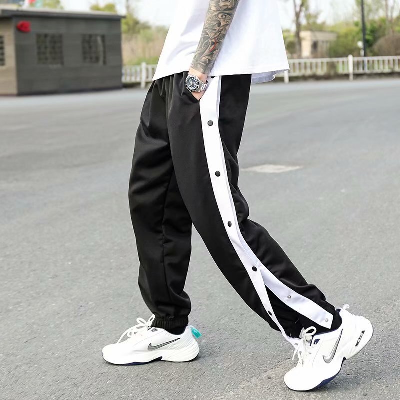 Basketball pants men training pants trousers full open buckle pants beam foot breasted pants loose trend high street gray sports