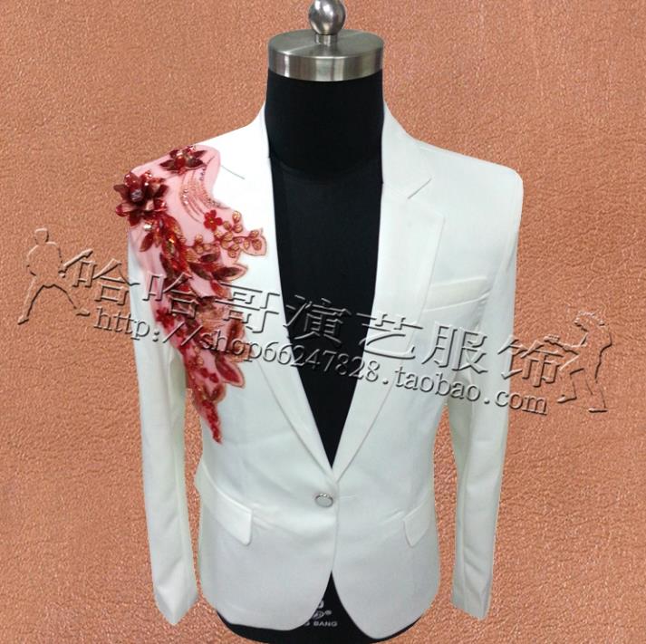 Chaquetas bordadas blancas para hombre, trajes de , trajes de escenario para cantantes, Blazer de lentejuelas, Ropa de baile, vestido de estilo Punk