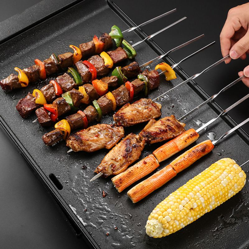 20 sztuk 35-40cm szaszłyki z grilla ze stali nierdzewnej szaszłyki z grilla płaskie metalowe szaszłyki z grilla i rury robić przechowywania
