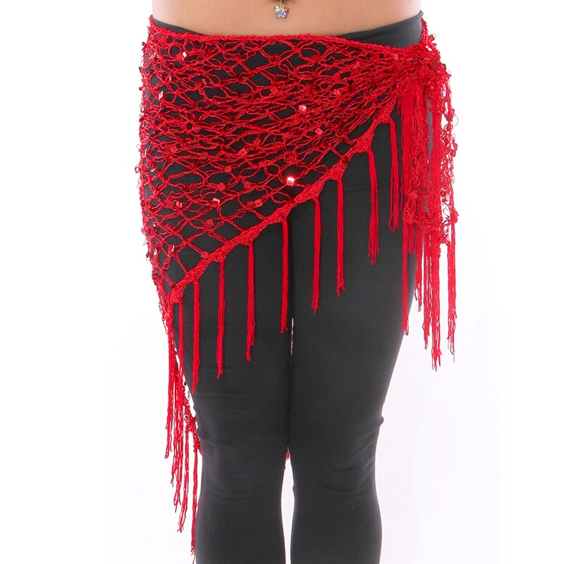 Accessoires de danse du ventre vert/or/argent, Crochet brillant, ceinture à paillettes, écharpe de hanche, enveloppes de pompon pour la danse du ventre, mouchoir: Rouge