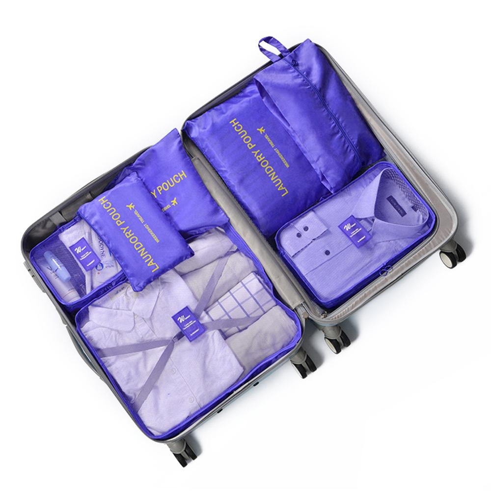 S.IKRR Nylon Packing Cubes Travel Bag Women Waterproof Large Luggage Organizer Set 7pcs Clothes Storting Pouch Cosmetic Bag: Purple