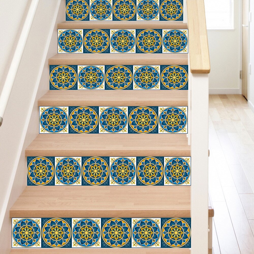 10pcs/lot Colorful Mandala Style Hard Tiles Wall Sticker Kitchen Backsplash Bathroom Art Mural Waterproof & Oil-proof Wallpaper