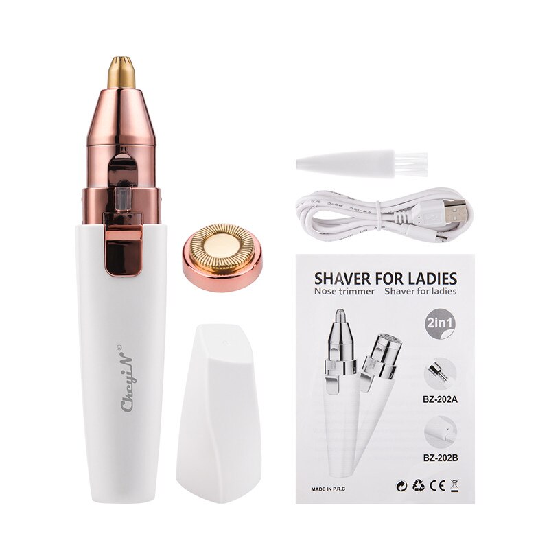 CkeyiN-recortador de cejas eléctrico 2 en 1, máquina de afeitar para mujer, afeitadora Facial indolora recargable con luz LED: MT090