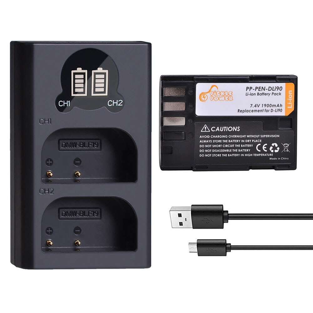 2Pcs D-Li90 DLi90 D Li90 Battery & Dual USB Charger for Pentax K-7 K-7D K-5 K-5D K-5 II K-5IIs K-3 K-3 II K-01 K-1 645 645D 645Z: Charger and 1Battery