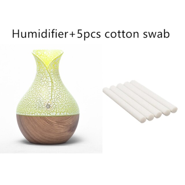 Mini Electric Air Humidifier USB Ultrasonic Aroma Essential Oil Diffuser Wood Grain Cool Mist Maker LED Light For Home Office: H5