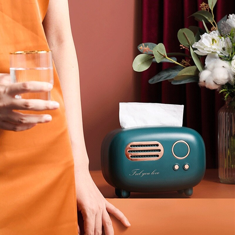 Modelo de mesa de Radio de papel de escritorio, servilleta Retro antideslizante, para el hogar, dispensador de decoración, caja para manualidades, toallitas con forma