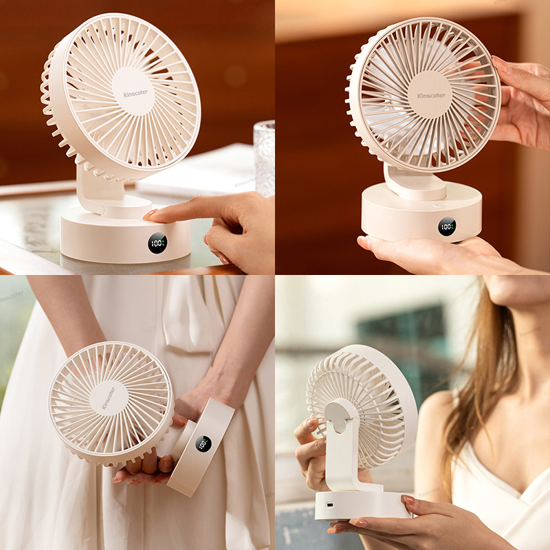 Mini ventilador de sobremesa silencioso de gran potencia de viento Ventilador inalámbrico recargable de 5 velocidades Ventilador pequeño con pantalla para estudiantes de oficina