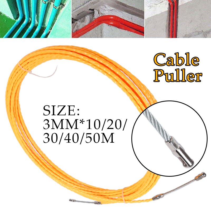 10/40/50M 3MM Gelb Kabel Abzieher Fisch Band Spule Abzieher Fiberglas Metall Zauberstab Draht Leitung für Telecom Elektrische Leitung Werkzeug
