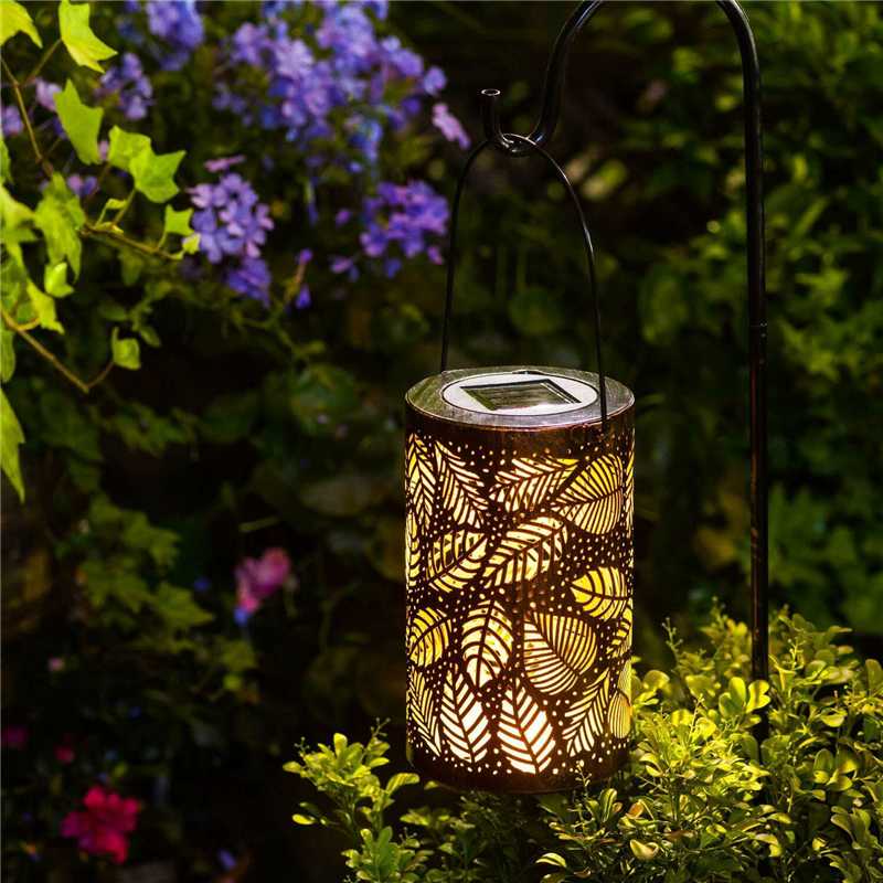 Sol lanterne lanterne udendørs hængende have lys metal fjer mønster lys udendørs indretning til gårdhave udenfor eller arbejdsbænk
