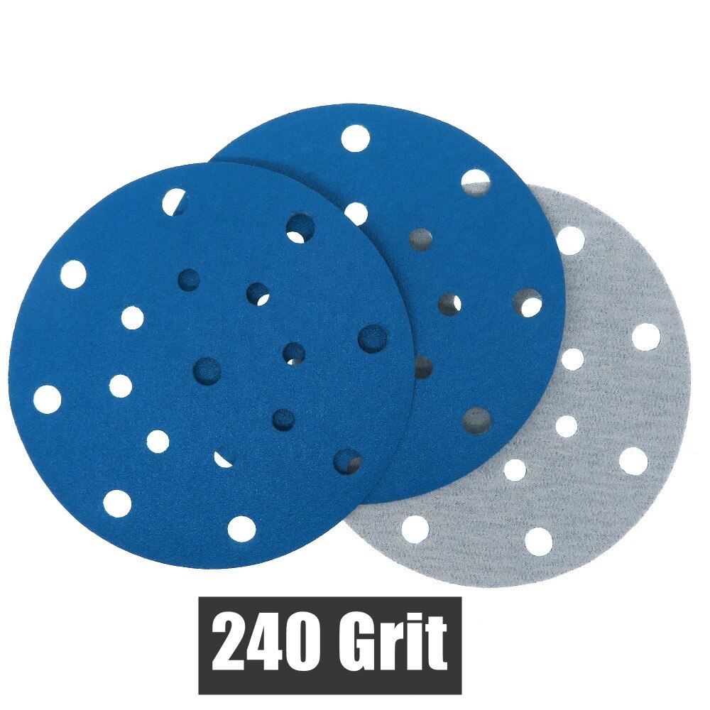 6 inch 17hole Dry Sandpaper Zirconium Corundum Film Blue Sand Sheets Hook and Loop Sanding Disc 40#-600# For car metal Plioshing: Blue
