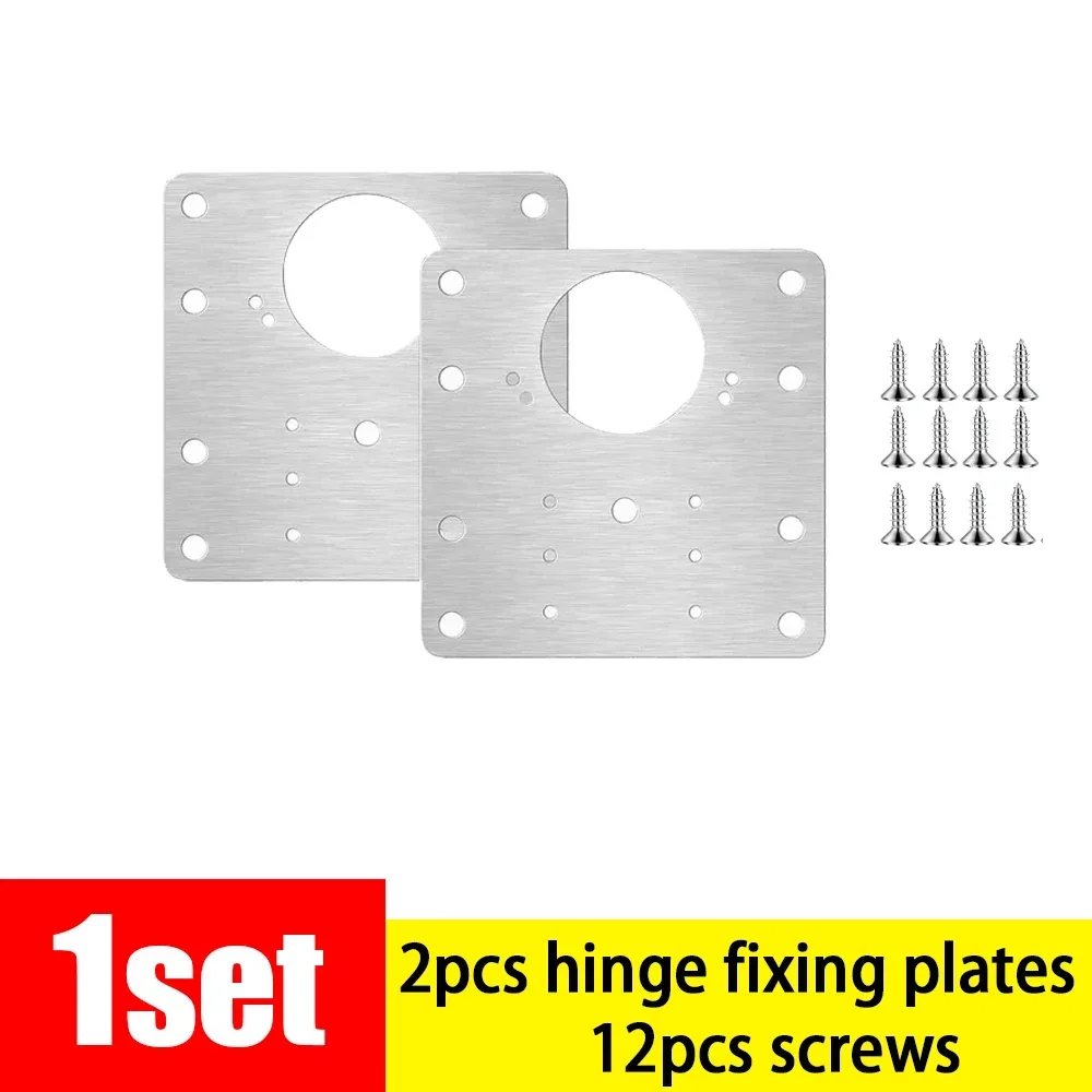 1/8Set Hinge Repair Plates Stainless Steel Cabinet Door Hinge Mounting Plate with Screws Flat Fixing Brackets Kitchen Hardware: WHITE