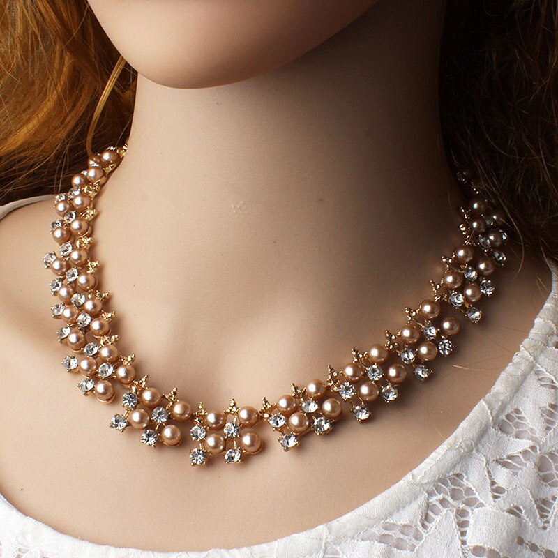 jiayijiaduo Imitation pearl jewelry set for women dress accessories necklace earrings set engagement girl gold color