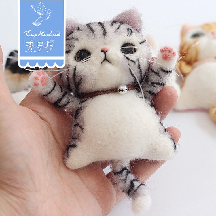 Broche de gato easyhecho a mano, Animal de fieltro hecho a mano para niños y niñas, kits de manualidades DIY para adultos, Gato de fieltro: 1-box package