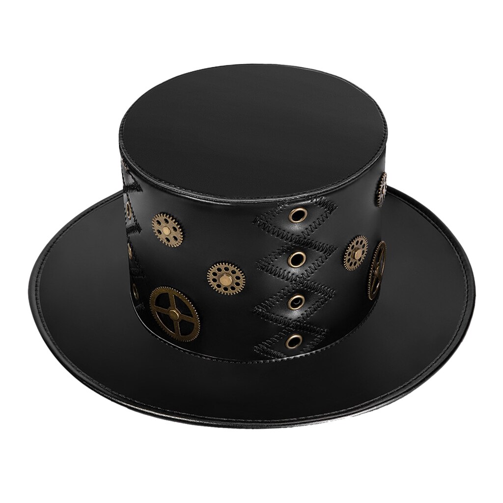 Gotische goochelaar hoge hoed pu leer unisex steampunk halloween feest petten