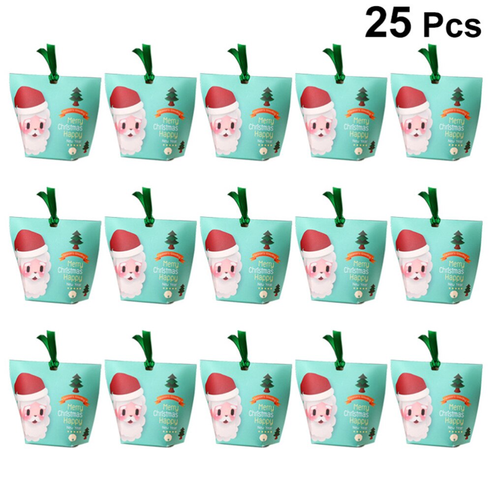 25pcs Christmas Biscuits Box Adorable Cookies Chocolate Cases Xmas Elements Presents Boxes for Home Party Festival (Red, Ek Patt: Green