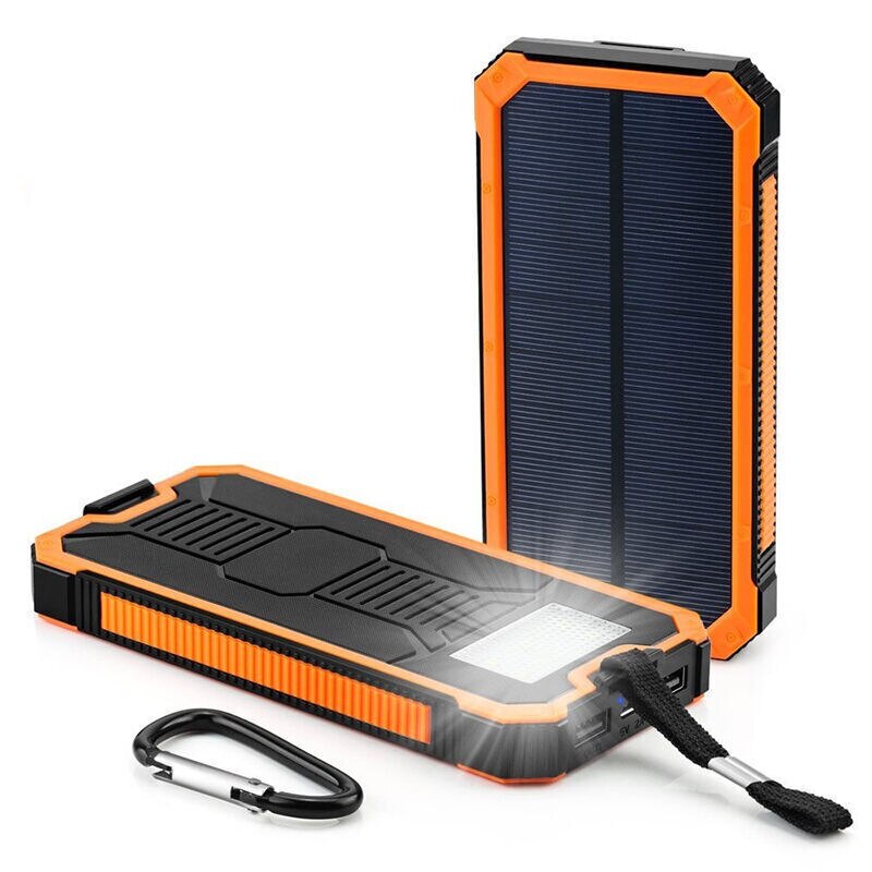 20000 mah zonne-energie powerbank, draagbare powerbank, externe batterij, mobiele telefoonlader voor samsung  s8, iphone 11 pro, xiaomi powerbank: Oranje