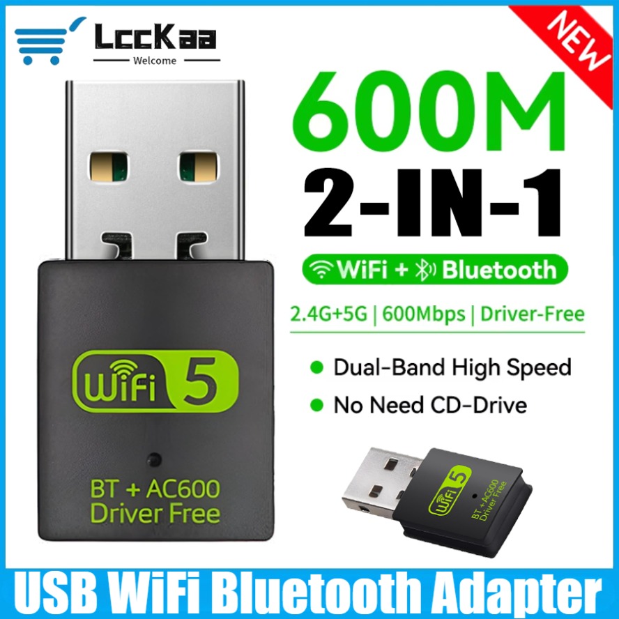 Adapter USB WiFi Bluetooth 600Mbps Dongle Dual Band 2.4G 5GHz Wi-Fi 5 Sieć Bezprzewodowy Odbiornik Wlan Bez Sterowników dla PC/Laptopa