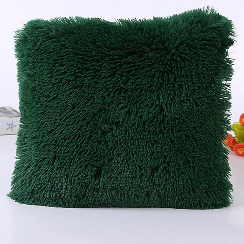 Pluizige Zachte Pluche Vierkante Kussen Kussen Case Kamer Sofa Taille Gooi Kussenhoes: Deep Green