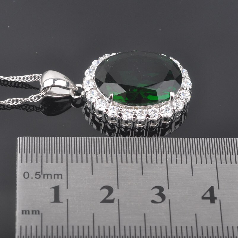 Bridal Jewelry Sets Women's Wedding Silver Color Green Crystal Ring Necklace And Earrings Set QZ0458