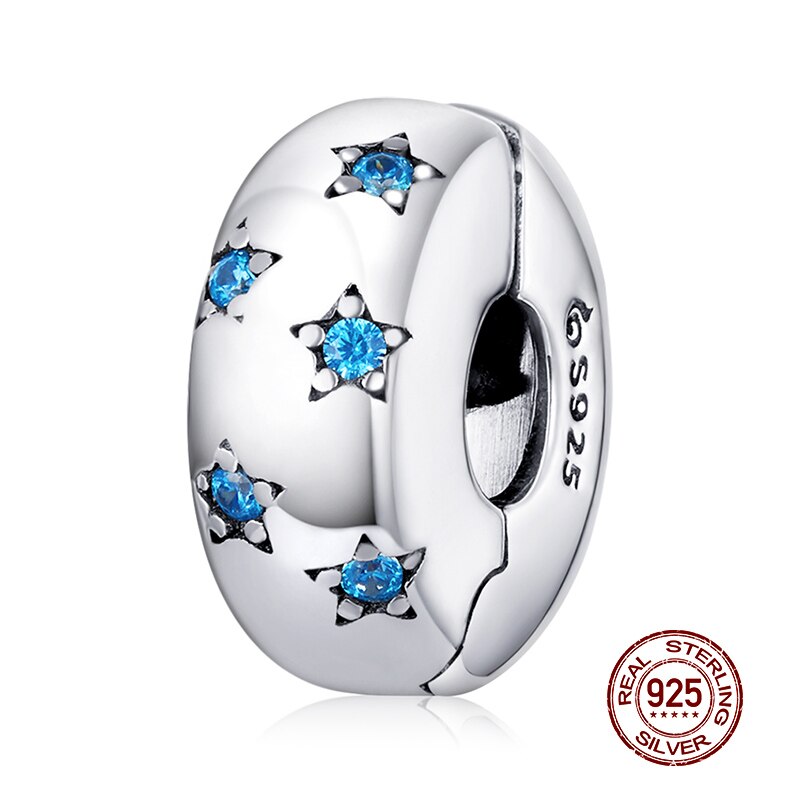 Echte 100% 925 Sterling Silver Shining Elegantie Clip Charm Met Clear Cz Fit Originele Wst Armband Hanger Authentieke Sieraden: CTC253