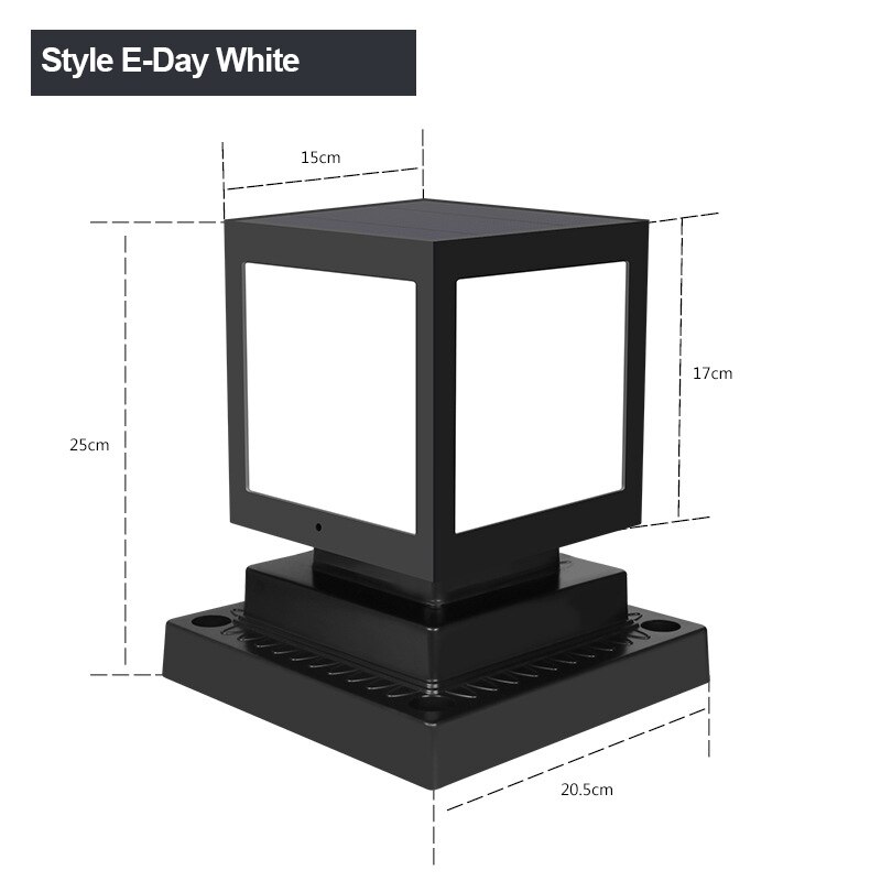 Solar Column Courtyard Light Garden Villa Square Head Sun Power Outdoor Led Lamp Waterproof Rural Landscape for Gate Street: Style E Day White
