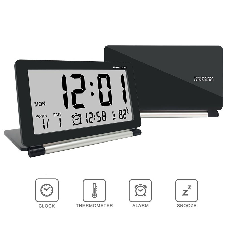 Led digitale wekker reis multifunctionele lcd-scherm digitale tafelklok met thermometer opvouwbare elektronische reisklok