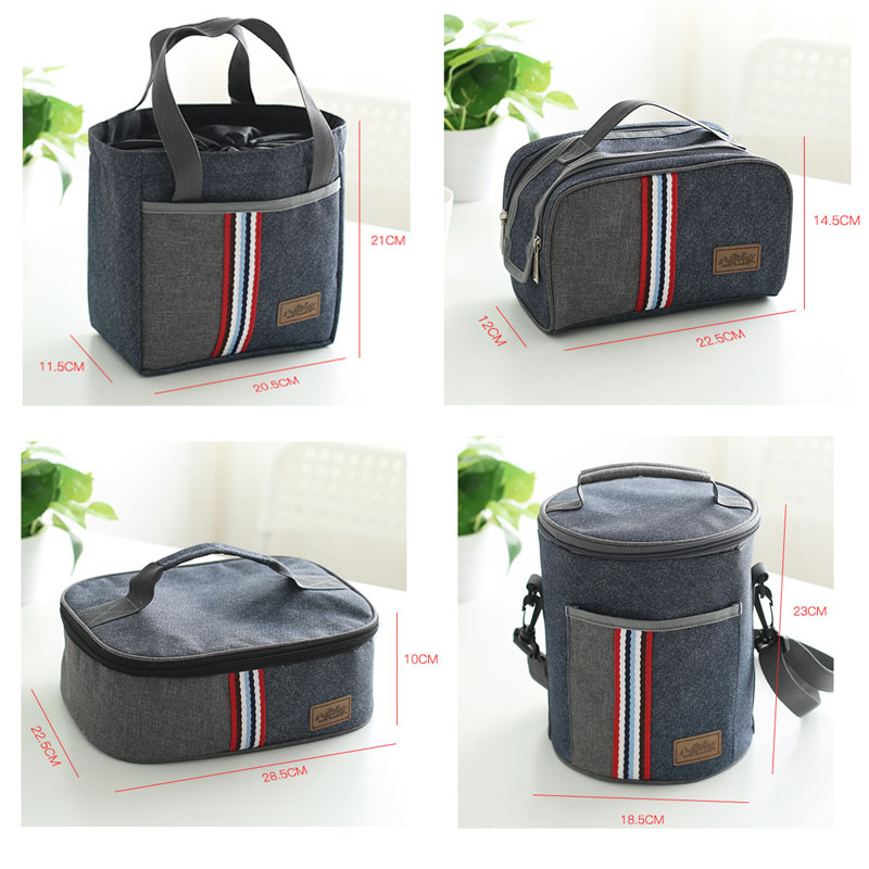 Women Insulated Oxford Lunch Bag Cotton Denim Blue Portable Thermal Lunch Box for Kids Food Cooler Bags Picnic Tote