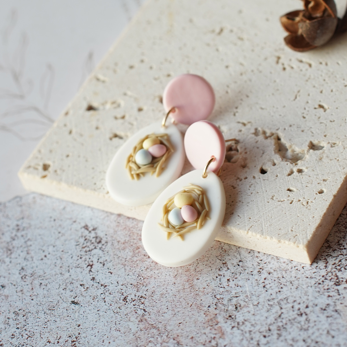 Moda alla moda Pasqua grappolo tropicale Fiori Nido d'uovo Multi forme Orecchini fatti a mano in argilla polimerica per accessori da donna Regalo: Vino rosso