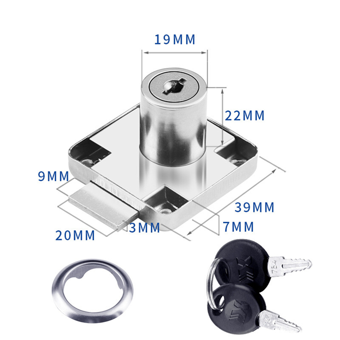 10pcs/lot Cold Rolled Steel Drawer Lock Durable Desk Wardrobe Furniture Cabinet Lock Core with 2 Keys Security Hardware: Default Title