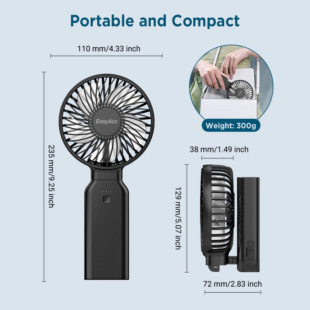 EasyAcc 9000mAh Portable Fan Handheld Desk Fan As Powerbank One Touch Power Off 4 Speeds Strong Winds Personal Cooling Fan