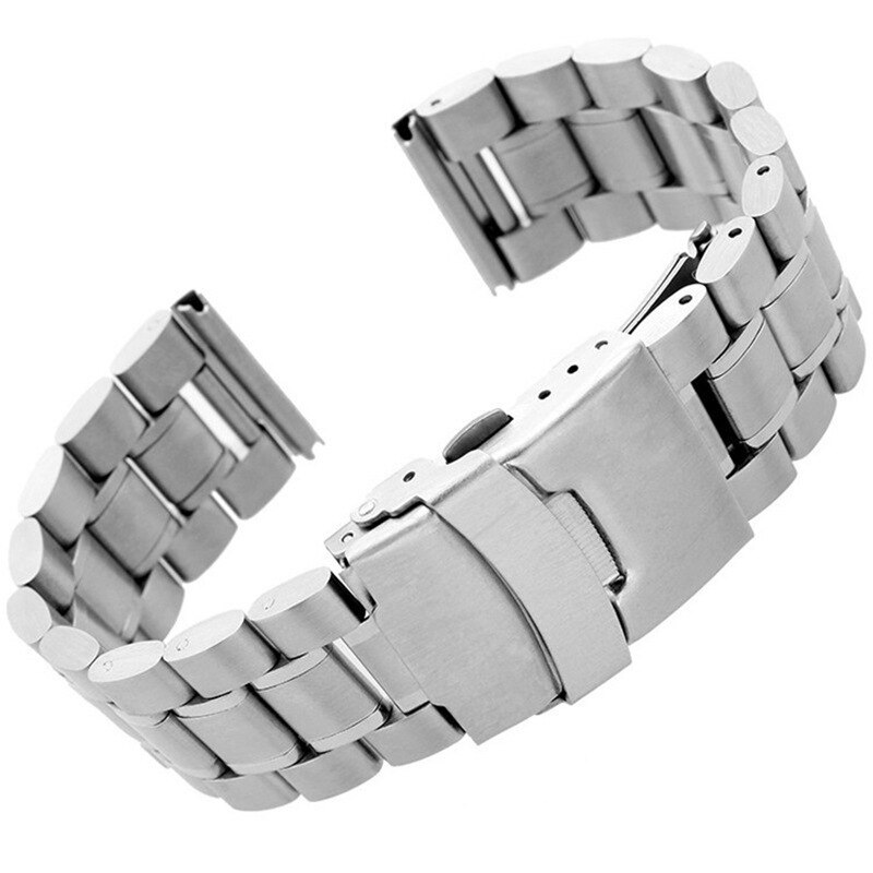 Bracelet de montre solide en acier inoxydable 18/20/22/24, avec extrémité en Arc, boucle pliable, pour assurance, remplacement universel: Straight end Silver / 20mm